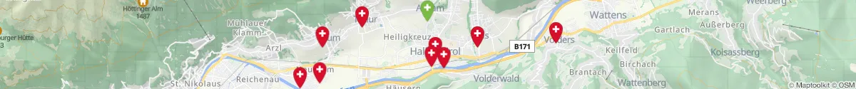Kartenansicht für Apotheken-Notdienste in der Nähe von Hall in Tirol (Innsbruck  (Land), Tirol)